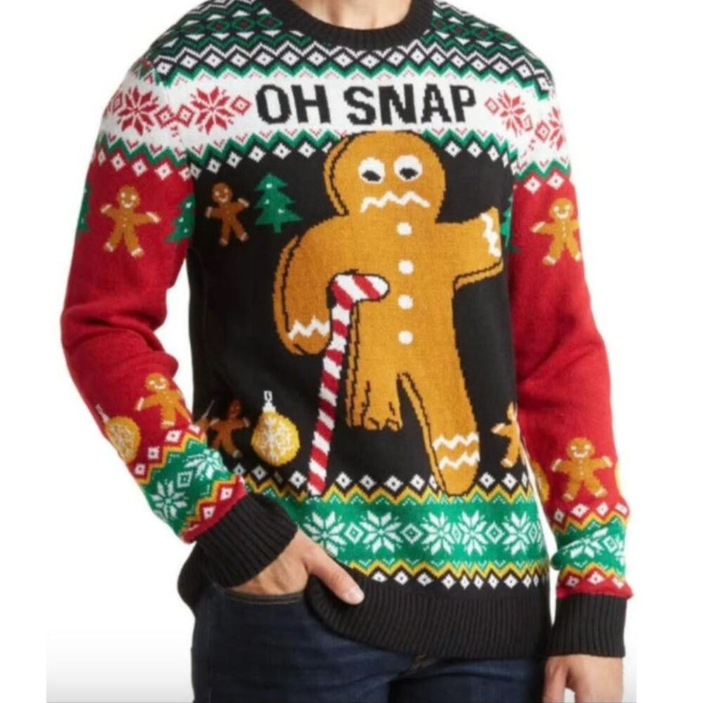 Celebrate Together Gingerbread‎ Man SNAP Ugly Christmas Sweater Men's XXL / 2XL